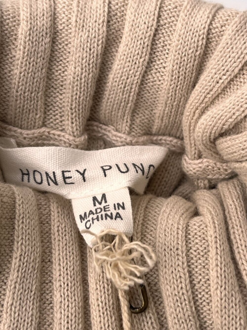 Honey Punch Beige Ribbed Turtleneck Bodysuit M | Sleeveless | Cotton | Neutral - Picture 3 of 8